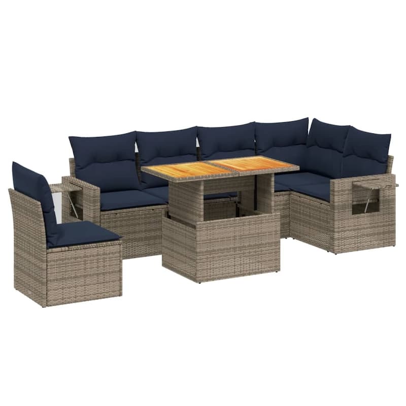 vidaXL Patio Sofa Set with Cushions Outdoor Furniture 7 Piece Poly Rattan - 24.4 x 24.4 x 27.2