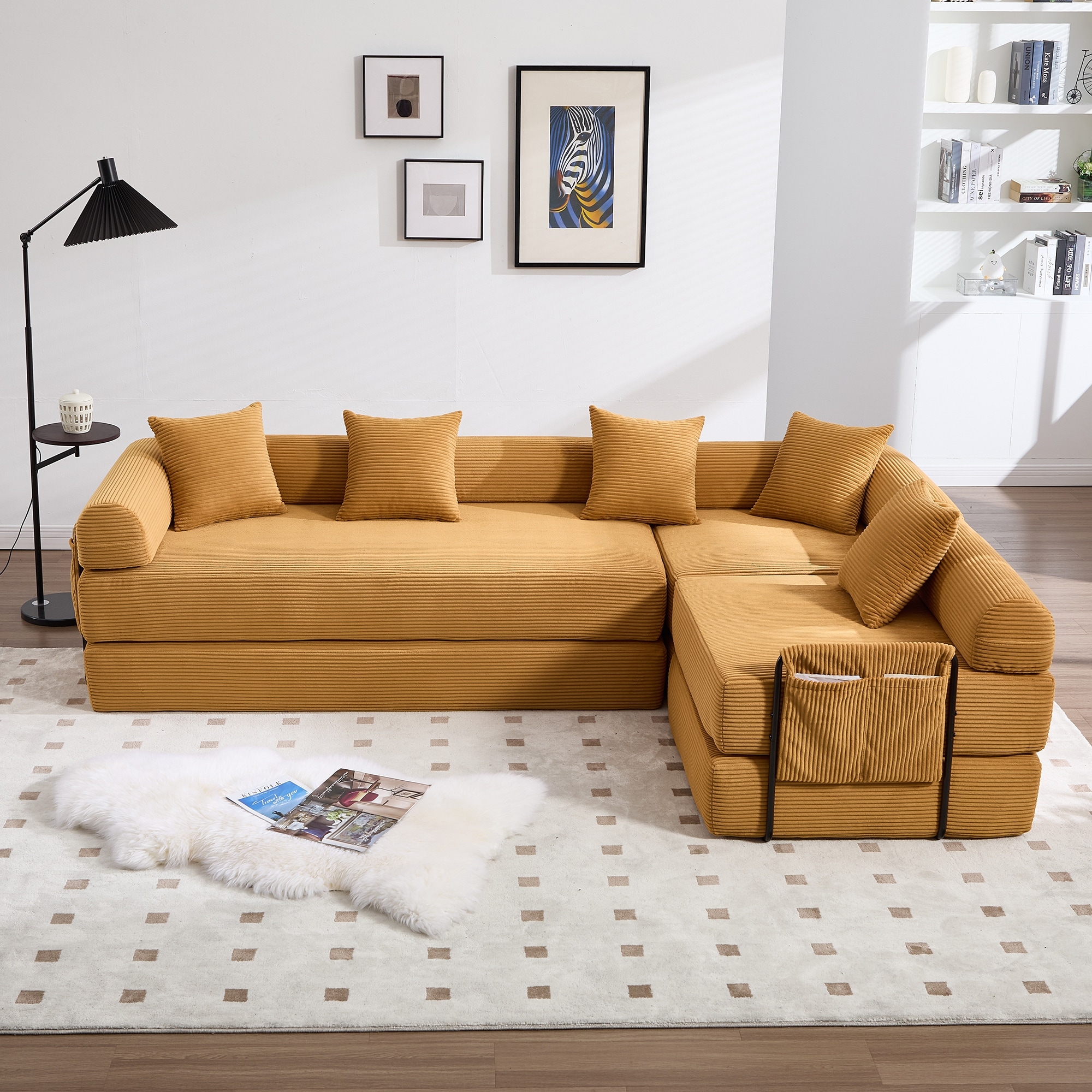 Multifunctional Lazy Sofa Floor Convertible Sofa Bed Deep Seat Loveseat Couch and 2 Wedge Sofa Chairs Cloud Mattress Sofa
