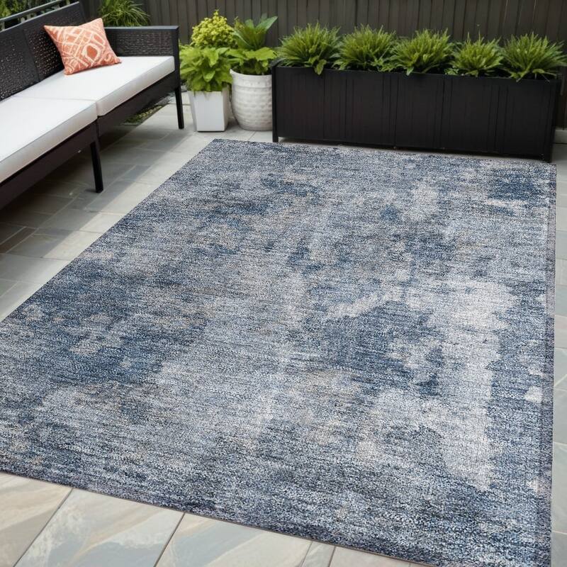 Dava Unique Abstract Weather Resistant Versatile Elegance Outdoor Rug - 5' X 8' - Blue