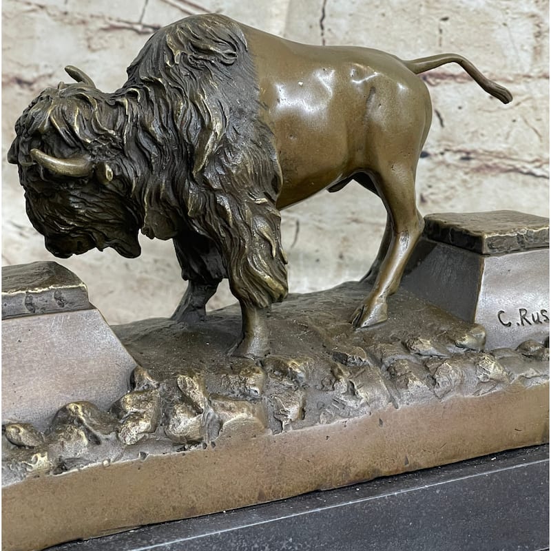 Large American Buffalo Bison Bronze Sculpture By Russell Hotcast Figure Decor