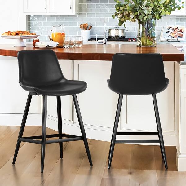 slide 2 of 11, LUE BONA Metal Frame Bar Stools Counter Height Stools with Faux Leather Seat (Set of 2) Black-24in. - Counter Height