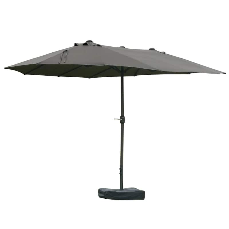 15-Foot Steel Rectangular Double-Sided Outdoor Patio Umbrella with Easy Crank and Sun Protection - Grey
