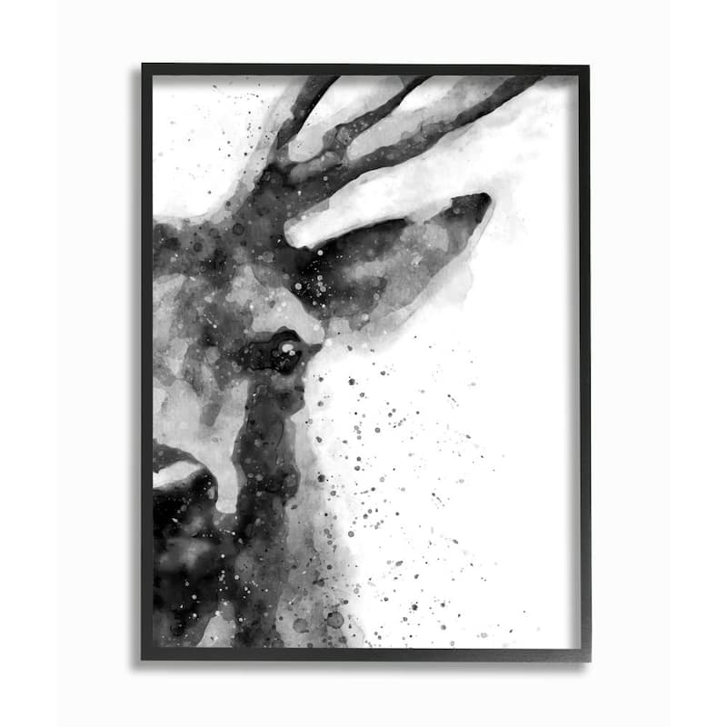 Stupell Buck Reindeer Antlers Wild Forest Animal Black White Framed Wall Art