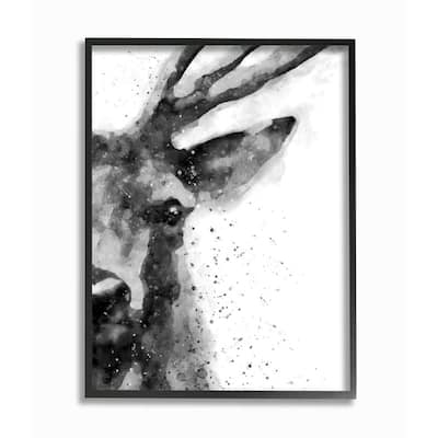 Stupell Buck Reindeer Antlers Wild Forest Animal Black White Framed Wall Art