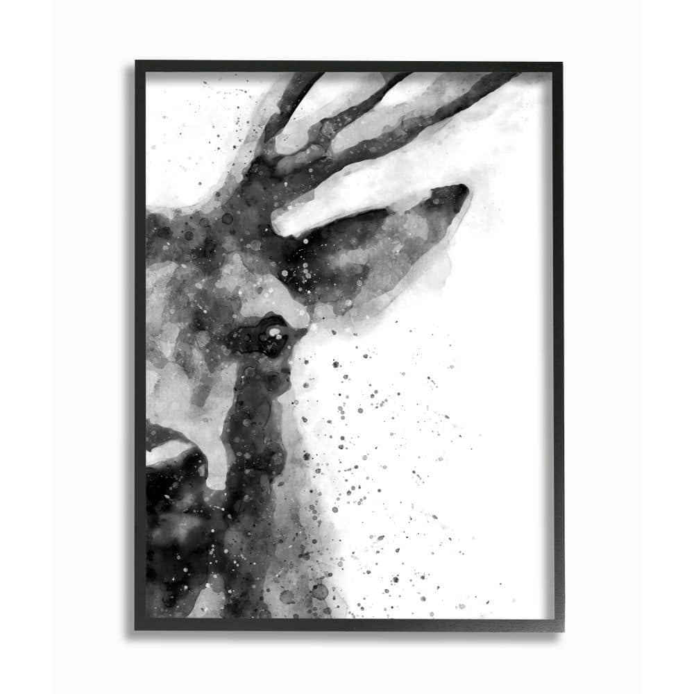 Stupell Buck Reindeer Antlers Wild Forest Animal Black White Framed Wall Art