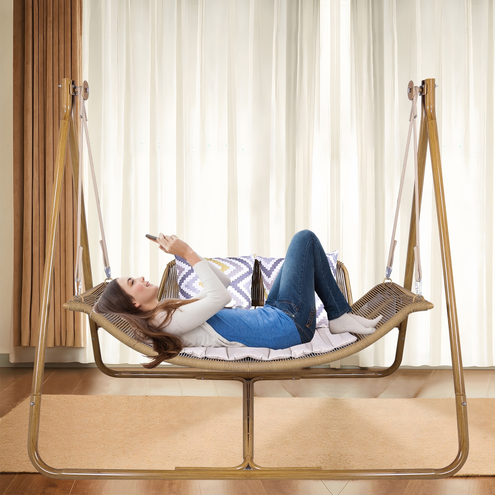 Hammock Swing Chair with Stand Triangle Pose Recliner Hanging Rocking Chair Balcony Sleeper Chair Lazy Lounger On Sale Bed Bath Beyond 40358633