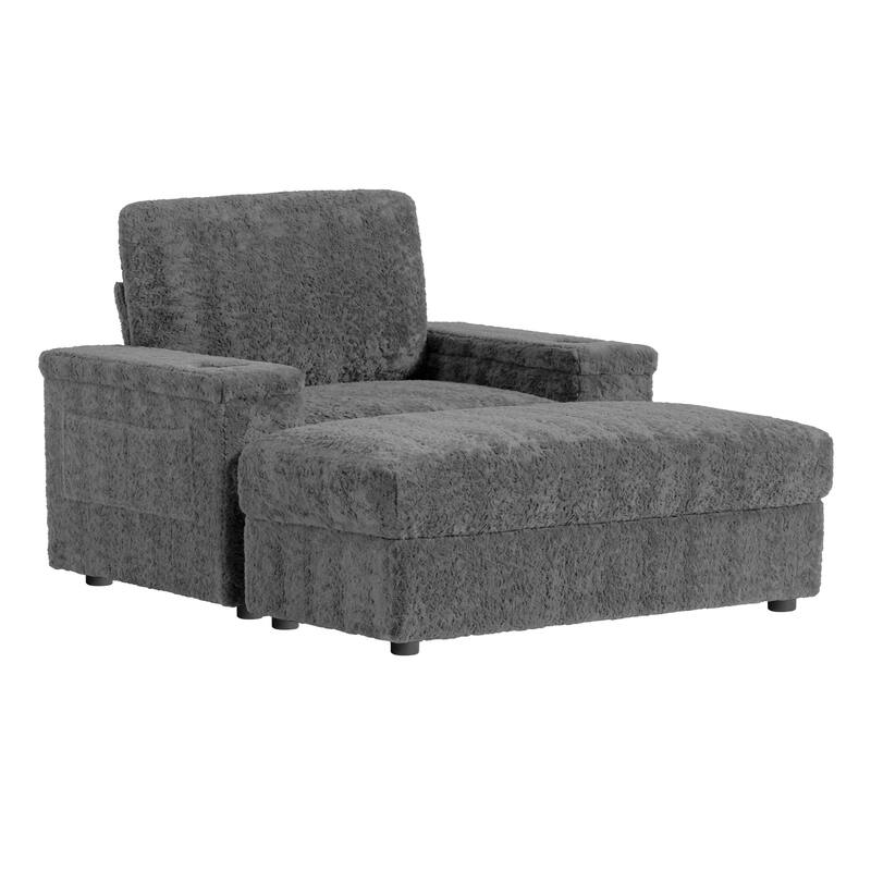 Anmytek 42 Oversized Chaise Lounge Sleeper Chair - with Storage Ottoman Armrests Cup Holders Deep Seat