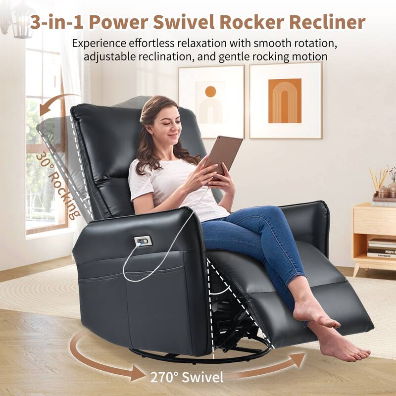 Power Swivel Rocker Recliner Chair for Adults, 270 Swivel Rocking Recliner Chair, Single Sofa Recliner for Living Room