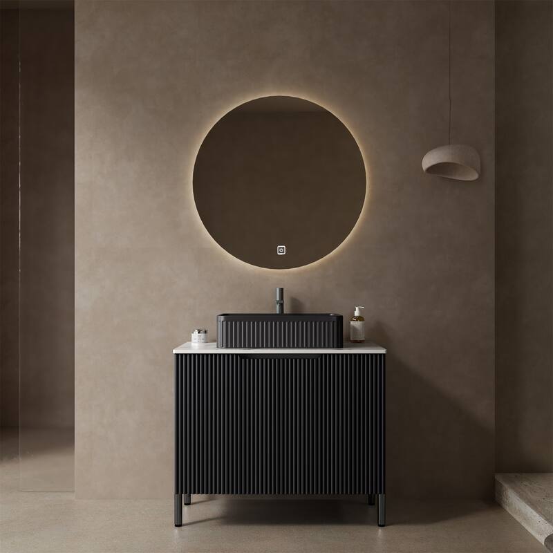 Freestanding Bathroom Vanity with Sink and 2 Doors - Black,White