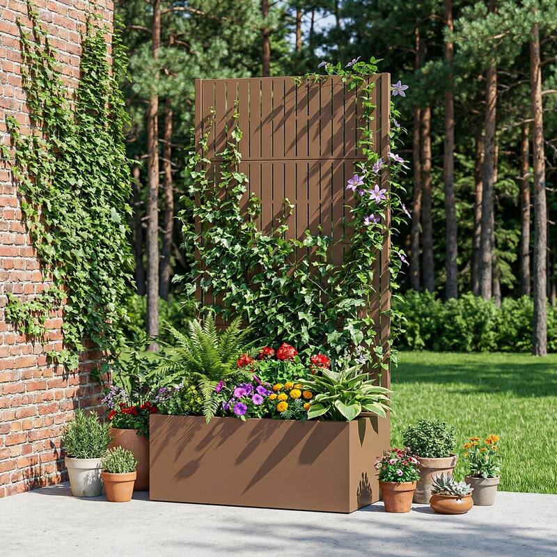 Raised Garden Bed Planter with Trellis Movable Planter Box with Lockable Wheels
