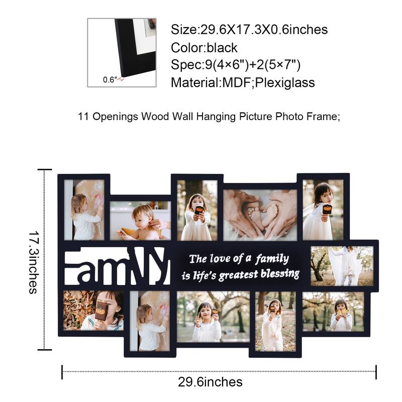 Black Decorative Wood 'Family' Collage Wall Hanging Photo Frame