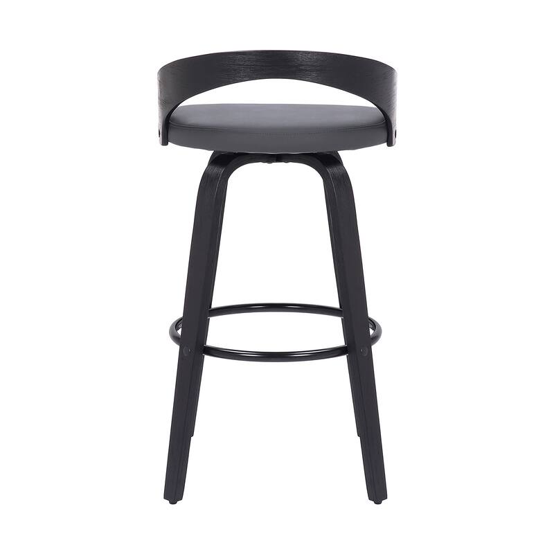 Faux Leather Swivel Counter Height Bar Chair with Wood Frame and Footrest