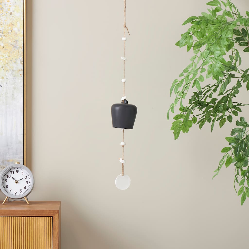 Black Ceramic Handmade Bell Windchime with Cascading White Disks