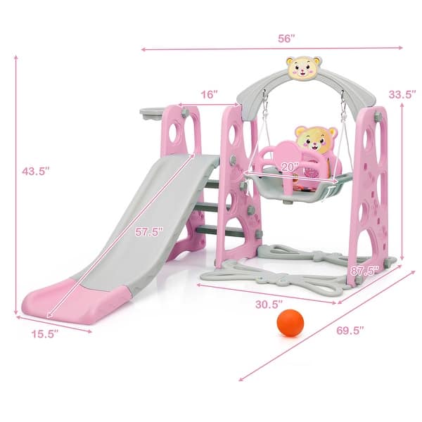 dimension image slide 0 of 2, Costway 4-in-1 Toddler Climber and Swing Set w/ Basketball Hoop & Ball