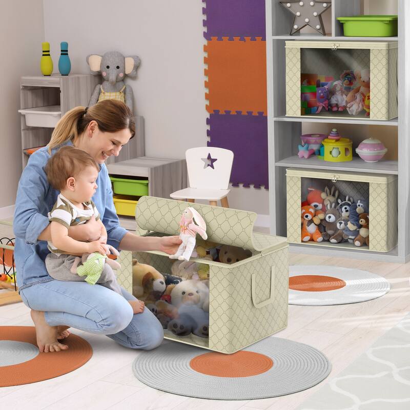 Sorbus Foldable Storage Bag Organizers, Large Clear Window & Carry Handles, Great for Clothes, Blankets, and More