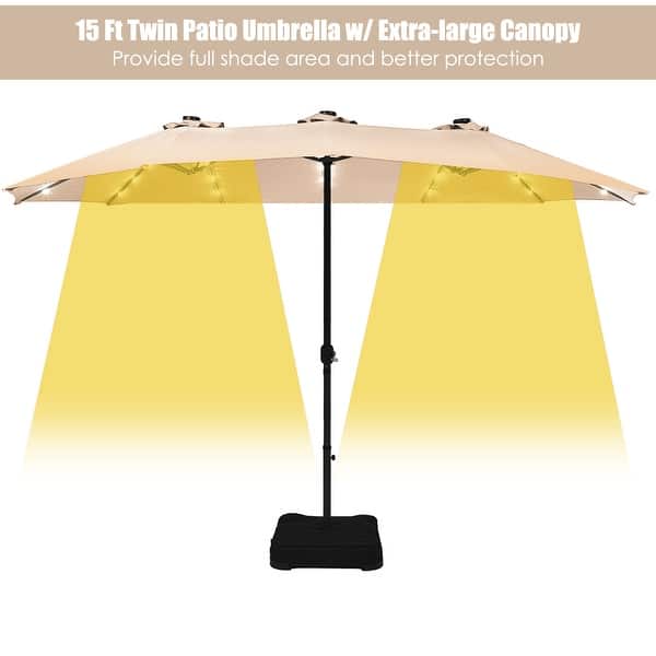 Shop Black Friday Deals On Costway 15ft Patio Double Sided Solar Led Market Umbrella Crank Base Overstock 30638324