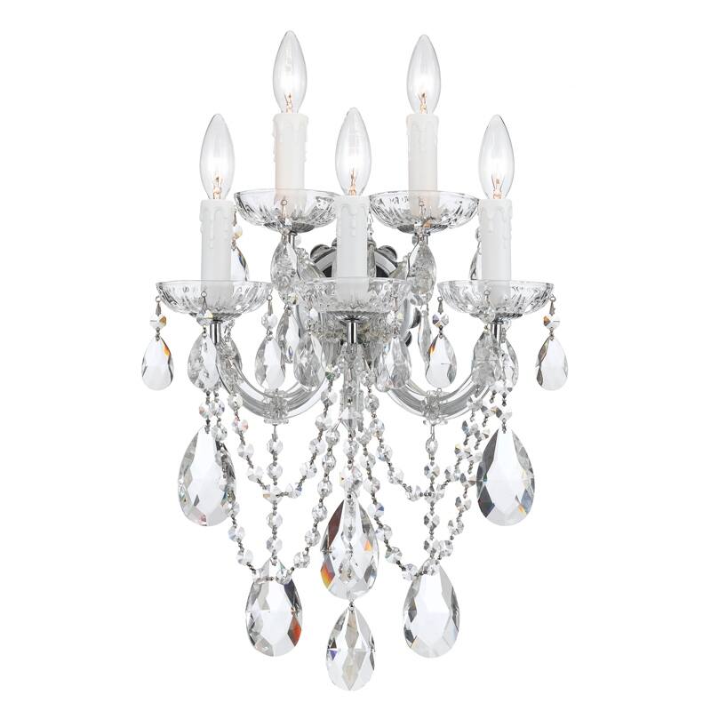 Maria Theresa 5 Light Spectra Crystal Chrome Sconce - 13.5'' W x 22'' H x 9'' D - 13.5'' W x 22'' H x 9'' D