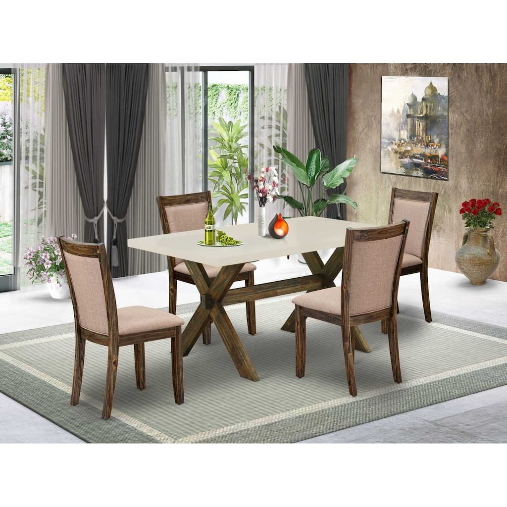 HomeStock 5-Piece Distressed Jacobean Finish Solid Wood Top Dining table with 4-Chairs