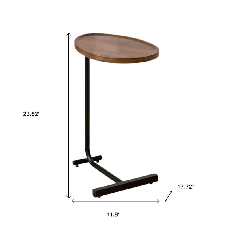 HomeRoots Set of Two Brown and Black Wood and Metal Oval End Tables - 11.80 in. x 23.62 in. x 17.72 in.