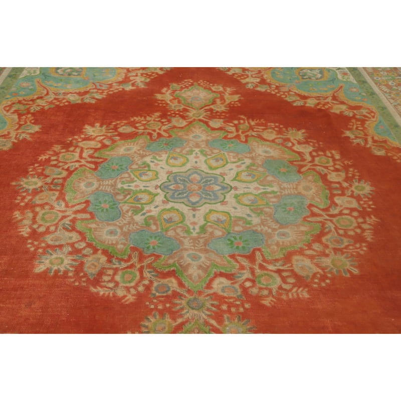 Hand Knotted Oriental 100% Wool Carpet Traditional Floral Oranges & Rust Tabriz Area Rug - 12' 6'' X 9' 8''