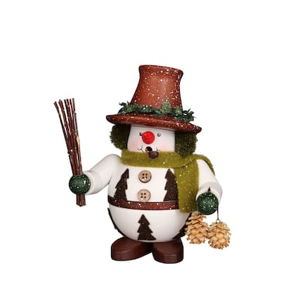 6.75” Christian Ulbricht Woodsy Snowman Christmas Smoker Figurine