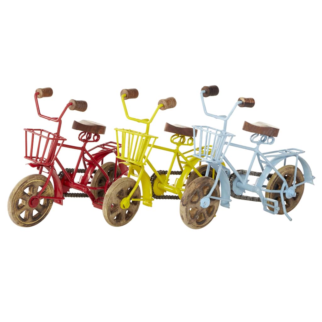 Metal Bike Decorative Sculpture with Wood Wheels - Set of 3 Multi Colored - Roche River Decor