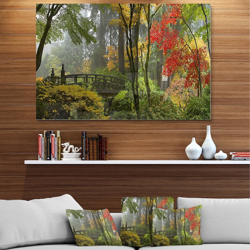 Designart 'Japanese Wooden Bridge in Fall' Photo Metal Wall Art
