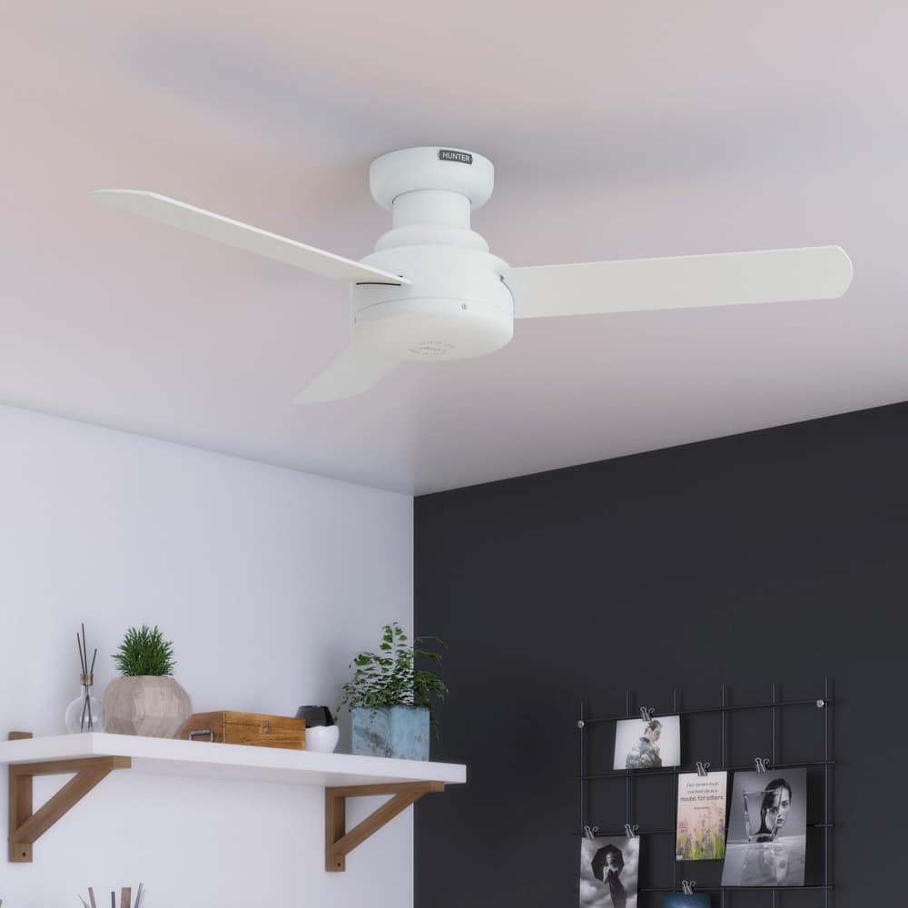 Hunter Presto Flush Mount Ceiling Fan w/ Wall Control - Contemporary, Industrial, Scandinavian - LOW PROFILE!