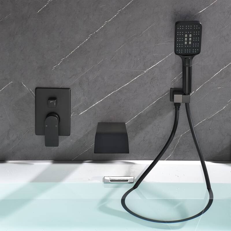 Wall Mounted Tub Faucet With Hand Sprayer Waterfall Bathtub Faucet Modern Single Handle Tub Filler Trim With Handheld Shower