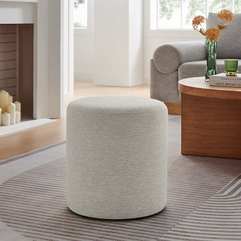 Callum 16"/23"/29"/38" Round Woven Heathered Fabric Upholstered Ottoman - 16"W x 16"L x 17"H - Heathered Weave Ivory