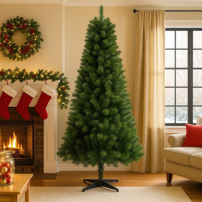 6ft Unlit Hinged Artificial Christmas Tree - 582 Tips with Foldable PVC Branches & Stable 4-Leg Stand