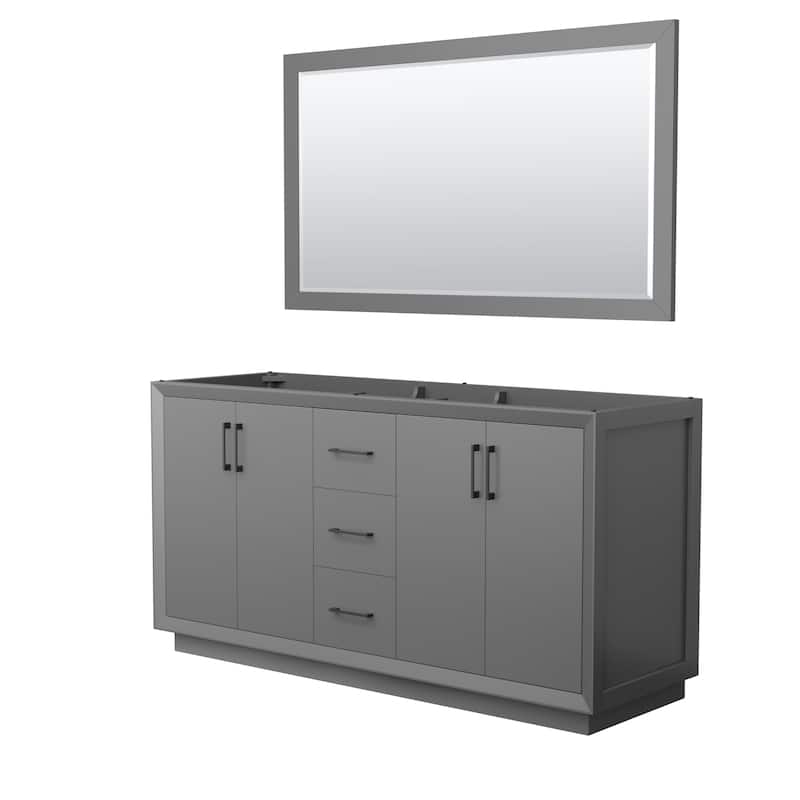 Strada 66-Inch Double Vanity Cabinet, 58-Inch Mirror - Dark Gray, Matte Black Trim, No Top