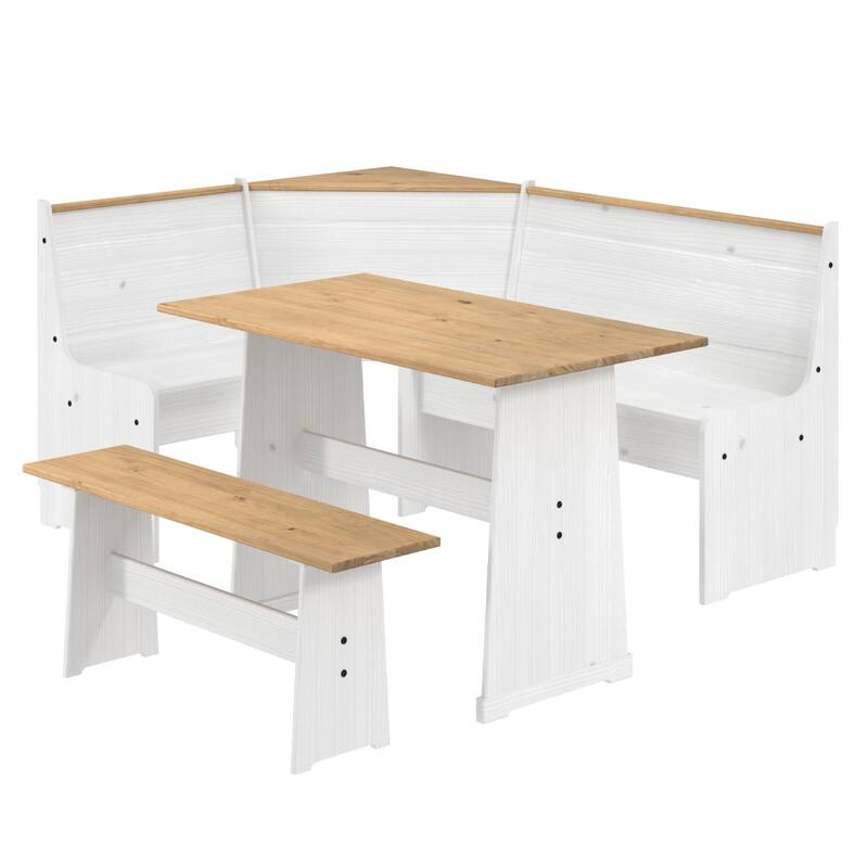 OSHOME Model COW805 Solid Pine Corner Dining Booth in Distressed White