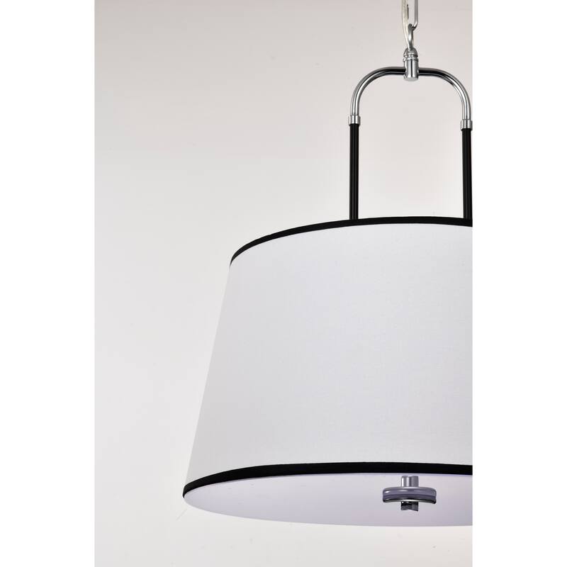 Taro 3-light Black and Chrome Finish Chandelier Ceiling Light with White Shade - Black-Chrome