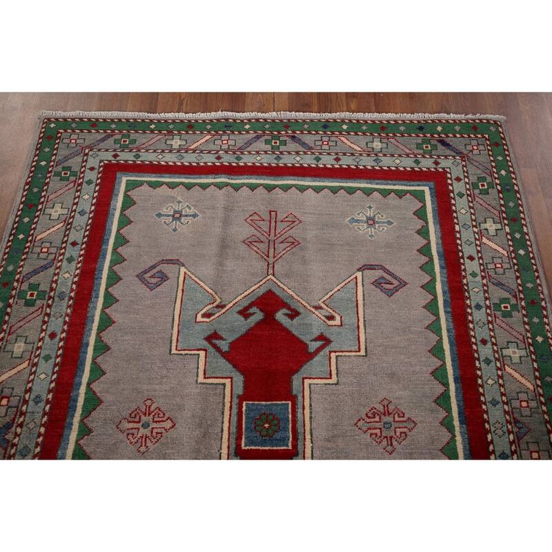 Kazak Oriental Accent Rug Handmade Wool Carpet - 4'3" x 5'8"