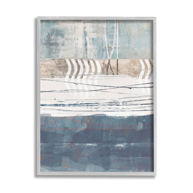 Stupell Nautical Abstract Painting Waved Lines Neutral Horizon Framed Wall Art - Blue