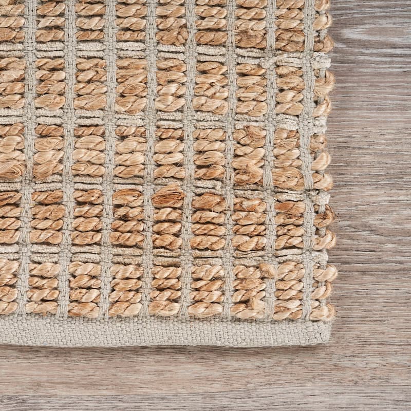 Sevita Organic Jute Grid Area Rug, Natural and Gray - 5' x 7'9"