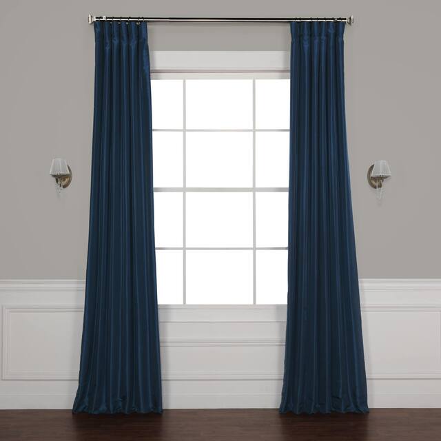 Exclusive Fabrics Blackout Textured Faux Dupioni Silk Curtain Panel - 50 X 84 - Captian'S Blue