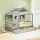 preview thumbnail 1 of 18, Gymax Twin Size House Bed Kids Bed Frame w/ 2 Storage Drawers & Fence Grey