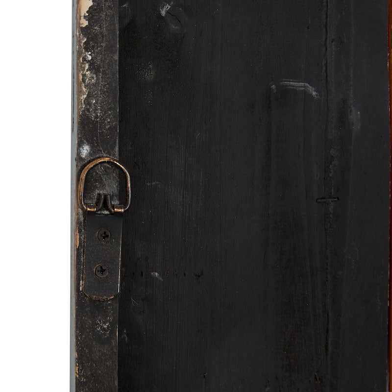 Blue Wood Arched Windowpane Fleur De Lis Home Wall Decor with Rust Metal Scrolled Gate