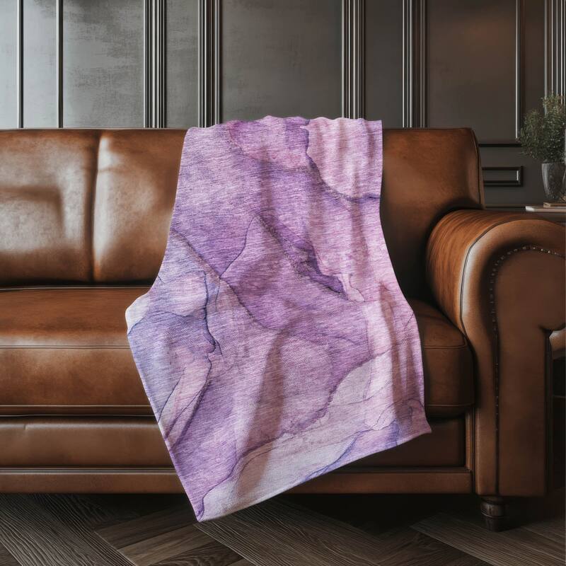 Premium Machine Washable Abstract Modern Sherpa Throw Blanket - Purple - 4'2" x 5'10"