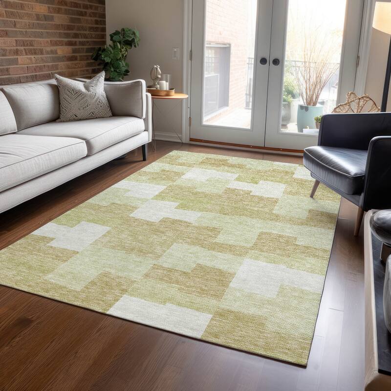 Machine Washable Indoor/ Outdoor Chantille Modern Blocks Rug - Beige - 5' x 7'6"