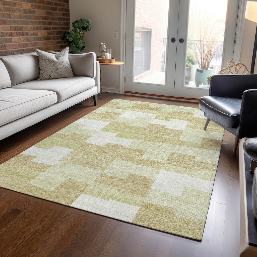 Machine Washable Indoor/ Outdoor Chantille Modern Blocks Rug
