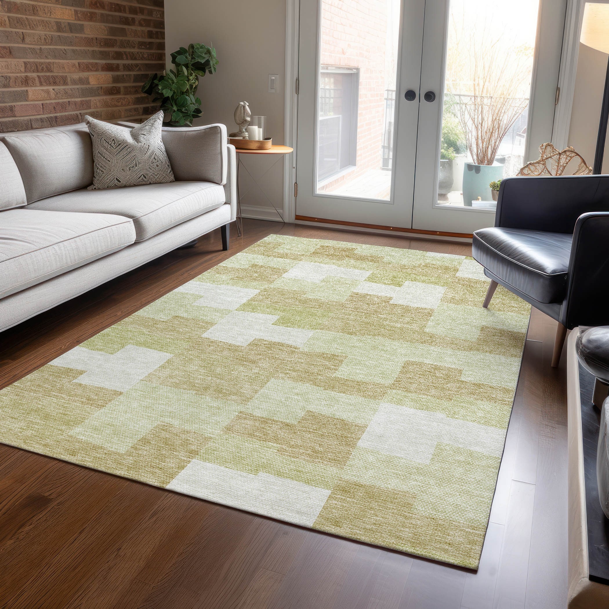 Machine Washable Indoor/ Outdoor Chantille Modern Blocks Rug