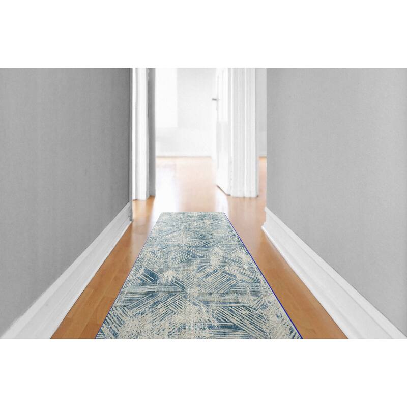 Dynamic Rugs Quartz Transitional Area Rug - 2'2' X 7'7 - Beige/Blue