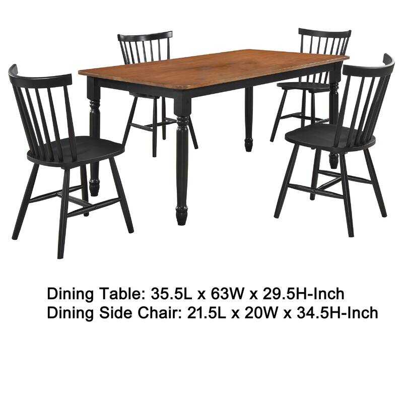Halie 5pc Dining Table Set, Walnut Brown Wood, 4 Spindle Back Chairs