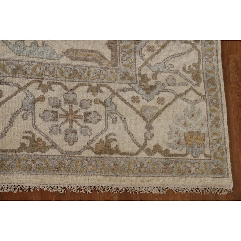Floral Oushak Oriental Area Rug Hand-Knotted Wool Carpet - 9'0"x 11'11"