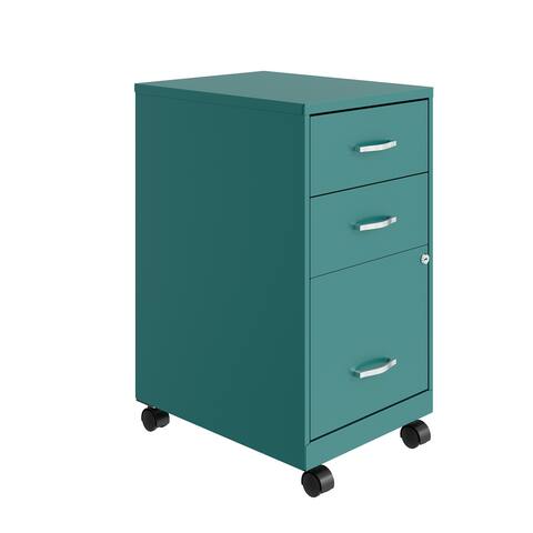 Space Solutions 18" Deep 3 Drawer Mobile Organizer Metal Cabinet, Teal