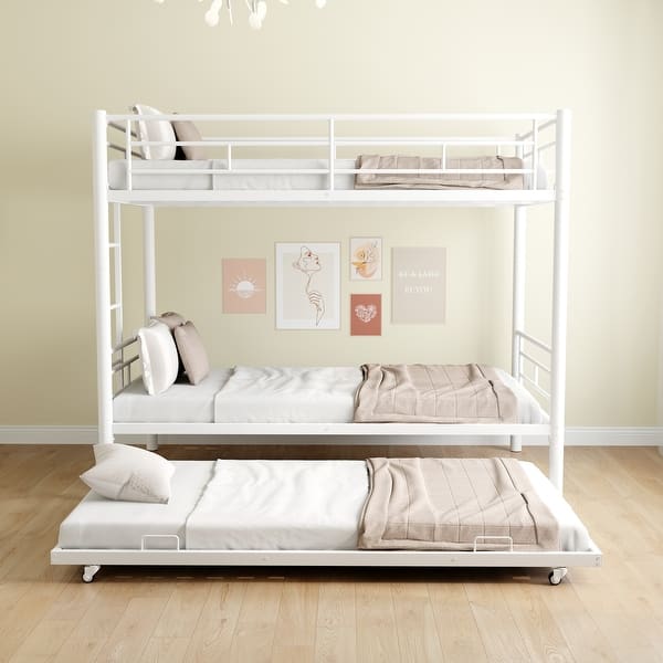 slide 2 of 18, White Bunk Bed with Guardrail, Twin Over Twin Size White - Twin