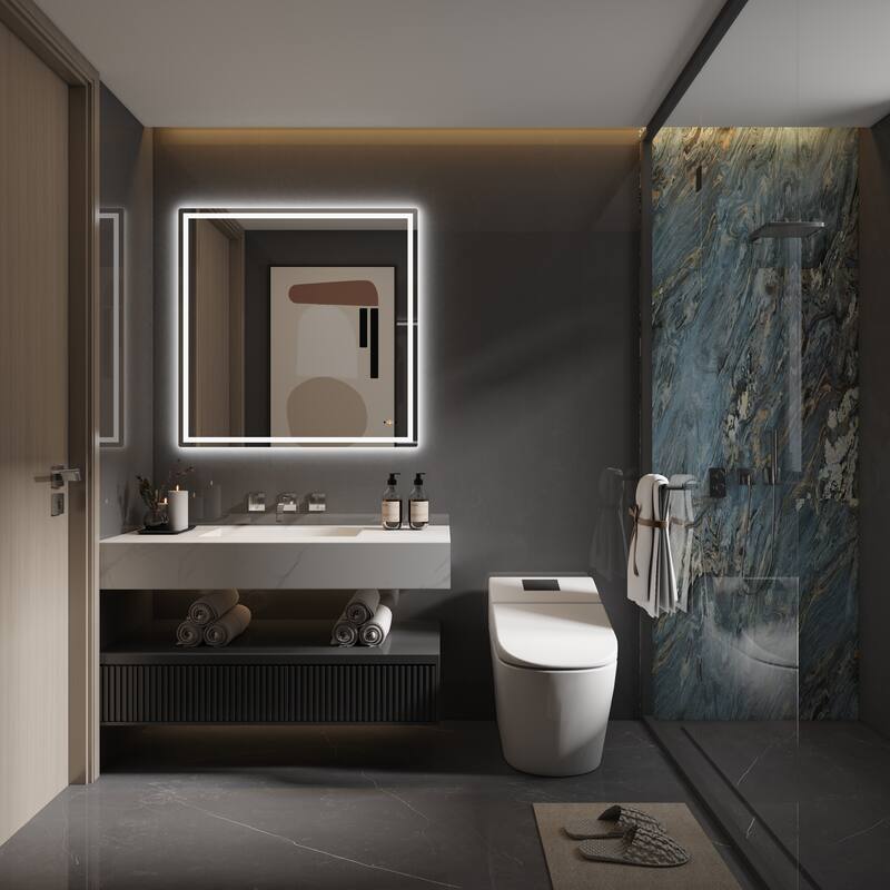 CB HOME Gesture Control Smart LED Mirror Bathroom, Lighted Wall Mounted Mirror, Dimmable, Frameless,Three Color,Front&BackLit
